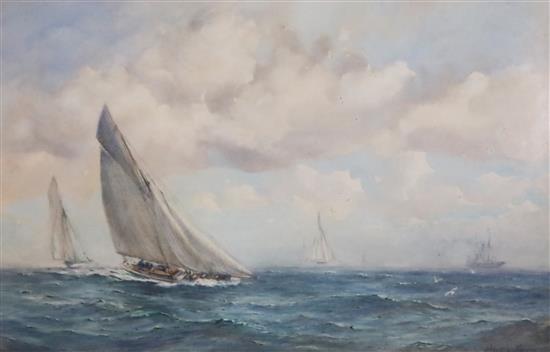 John Ernest Aitken (1881-1957) The Yacht Race & Rough Seas off Dartmouth 13 x 19.5in.